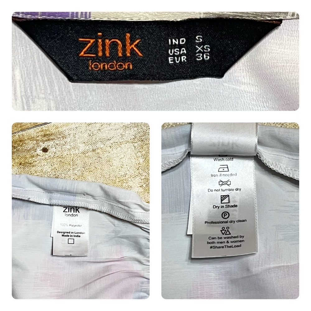 Zink London Multicolor Abstract Crop V-Neck Button-Up Blouse Women’s Size XS - Picture 9 of 10